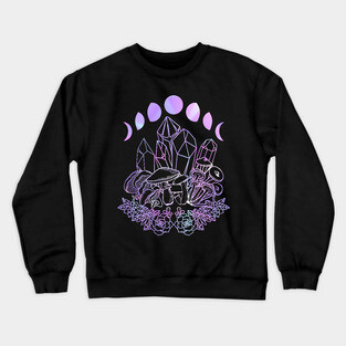 Moon Phases Crystals Mushrooms Succulents Witchy Crewneck Sweatshirt