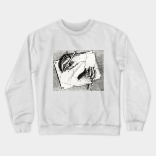 Maurits Escher, Drawing Hands, Optical Illusions, Surrealism Crewneck Sweatshirt