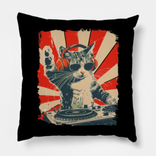 Cool DJ Cat, Funny Cat with Headphones, Stylish Cat Lovers, Unique DJ Cat Kitty Pillow