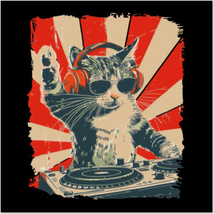 Cool DJ Cat, Funny Cat with Headphones, Stylish Cat Lovers, Unique DJ Cat Kitty Posters and Art