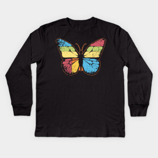 Retro Butterfly – Vintage Color Pop Nature Art Kids Long Sleeve T-Shirt