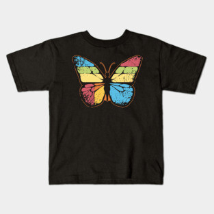 Retro Butterfly – Vintage Color Pop Nature Art Kids T-Shirt
