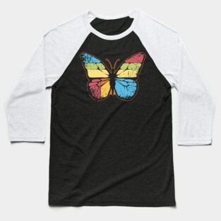 Retro Butterfly – Vintage Color Pop Nature Art Baseball T-Shirt