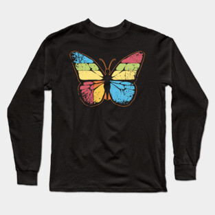 Retro Butterfly – Vintage Color Pop Nature Art Long Sleeve T-Shirt