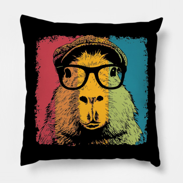 Dapper Capybara in Glasses – Quirky Animal Hipster Style Pillow by TuncGK
