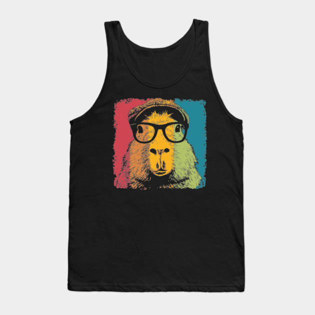 Dapper Capybara in Glasses – Quirky Animal Hipster Style Tank Top by TuncGK