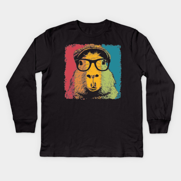 Dapper Capybara in Glasses – Quirky Animal Hipster Style Kids Long Sleeve T-Shirt by TuncGK