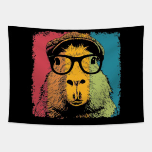 Dapper Capybara in Glasses – Quirky Animal Hipster Style Tapestry