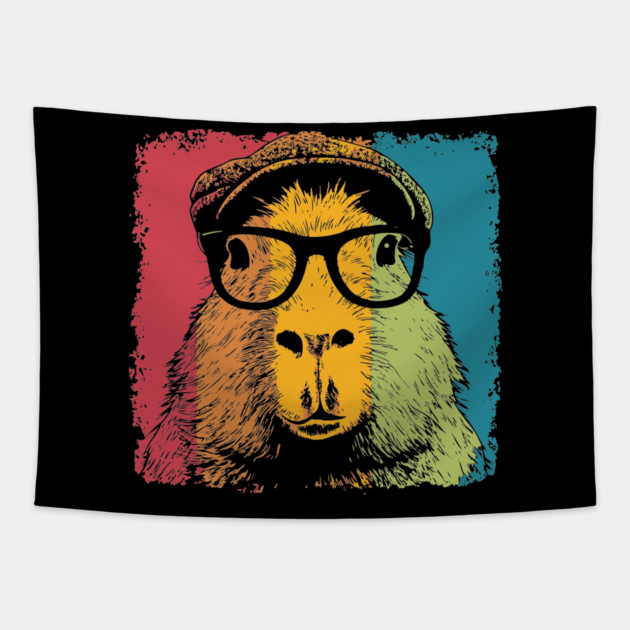 Dapper Capybara in Glasses – Quirky Animal Hipster Style Tapestry by TuncGK
