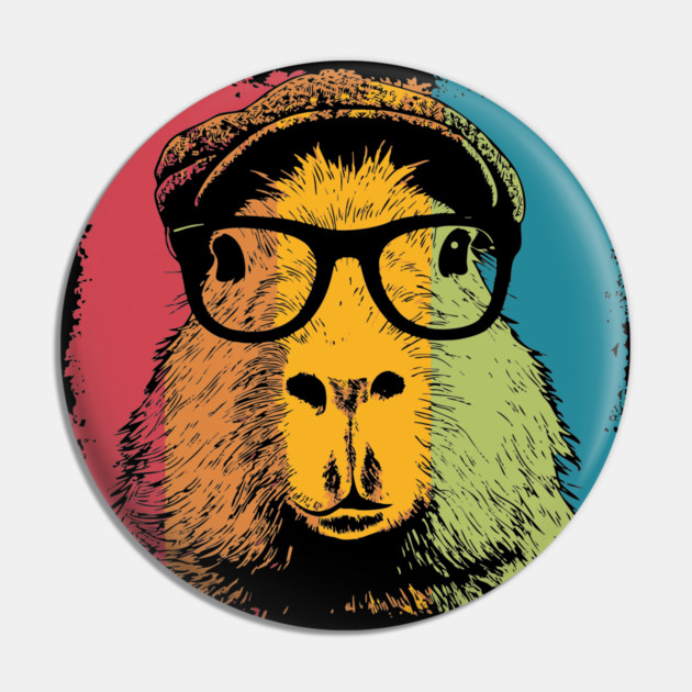 Dapper Capybara in Glasses – Quirky Animal Hipster Style Pin by TuncGK
