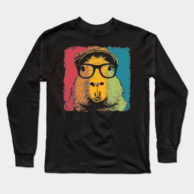 Dapper Capybara in Glasses – Quirky Animal Hipster Style Long Sleeve T-Shirt by TuncGK