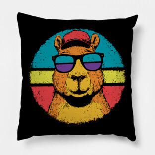 Cool Capybara with Shades – Retro Beach Vibes Animal Art Pillow