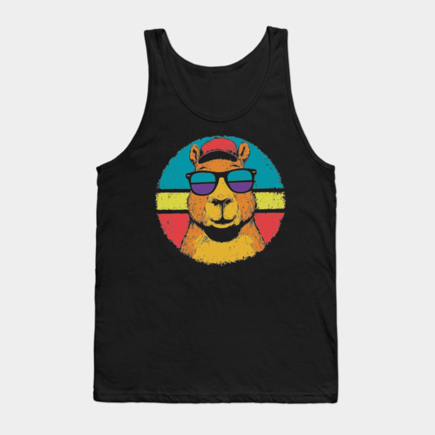 Cool Capybara with Shades – Retro Beach Vibes Animal Art Tank Top by TuncGK