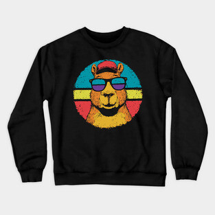 Cool Capybara with Shades – Retro Beach Vibes Animal Art Crewneck Sweatshirt