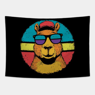 Cool Capybara with Shades – Retro Beach Vibes Animal Art Tapestry