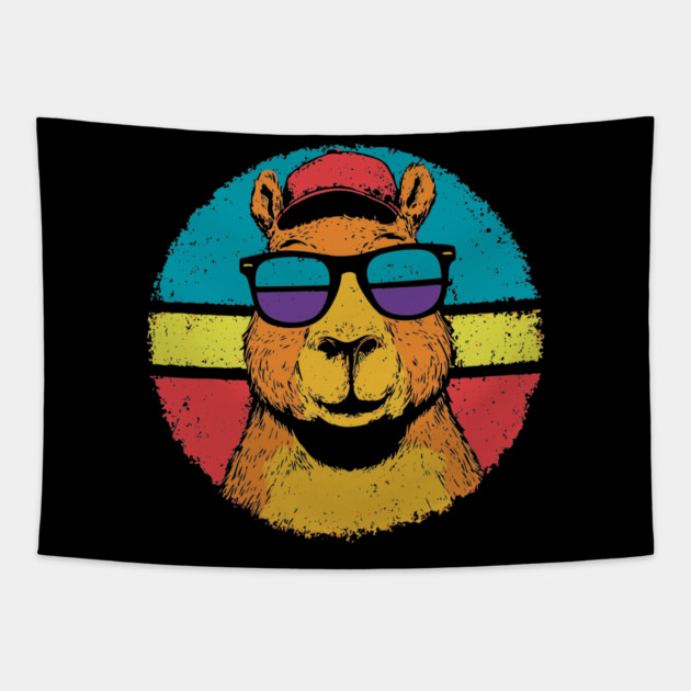 Cool Capybara with Shades – Retro Beach Vibes Animal Art Tapestry by TuncGK