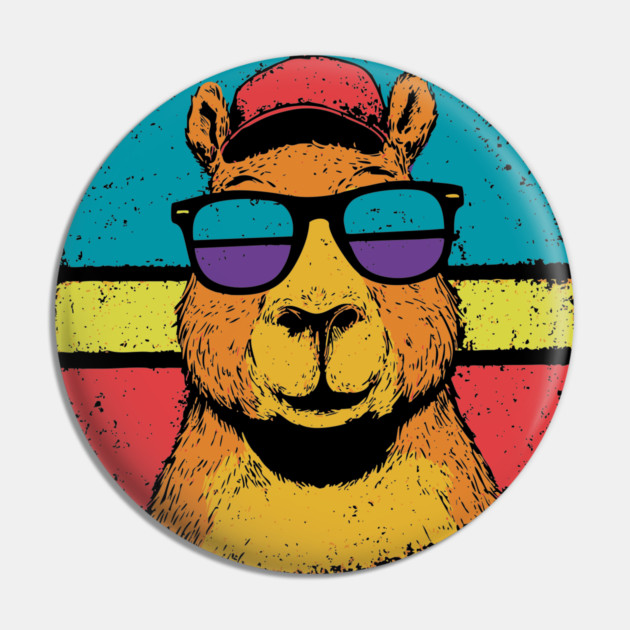 Cool Capybara with Shades – Retro Beach Vibes Animal Art Pin by TuncGK