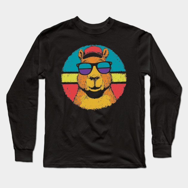 Cool Capybara with Shades – Retro Beach Vibes Animal Art Long Sleeve T-Shirt by TuncGK