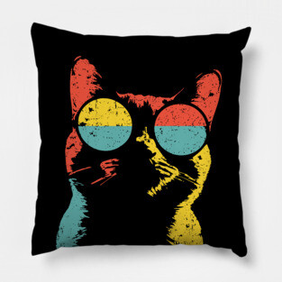 Hippie Cat with Sunglasses – Retro Hipster Feline Design Pillow