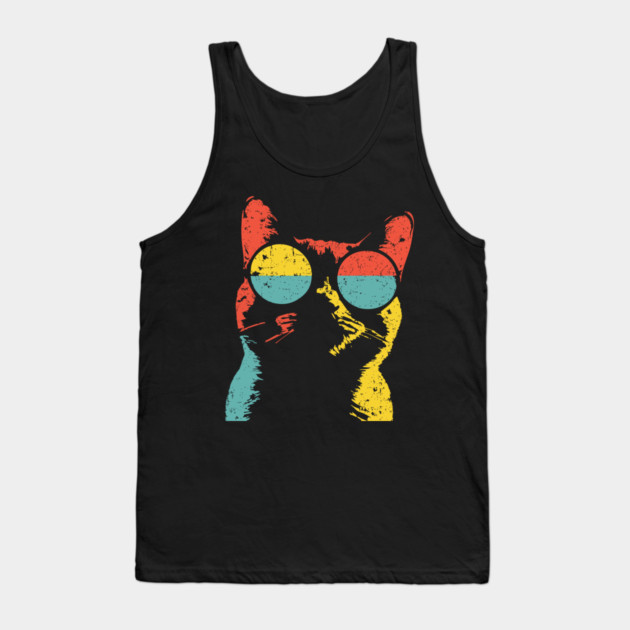Hippie Cat with Sunglasses – Retro Hipster Feline Design Tank Top by TuncGK