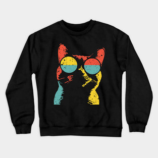 Hippie Cat with Sunglasses – Retro Hipster Feline Design Crewneck Sweatshirt