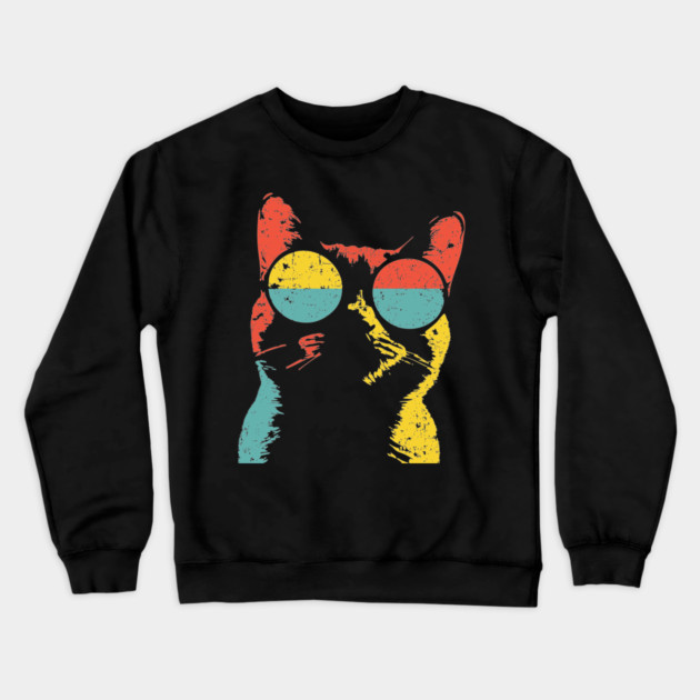 Hippie Cat with Sunglasses – Retro Hipster Feline Design Crewneck Sweatshirt by TuncGK