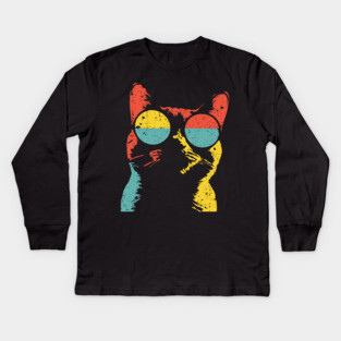 Hippie Cat with Sunglasses – Retro Hipster Feline Design Kids Long Sleeve T-Shirt