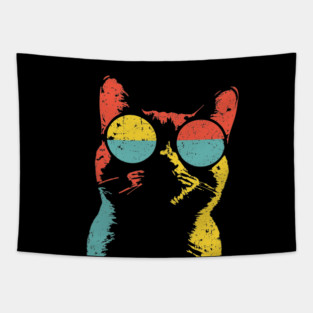 Hippie Cat with Sunglasses – Retro Hipster Feline Design Tapestry