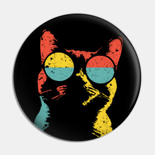 Hippie Cat with Sunglasses – Retro Hipster Feline Design Pin