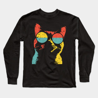 Hippie Cat with Sunglasses – Retro Hipster Feline Design Long Sleeve T-Shirt