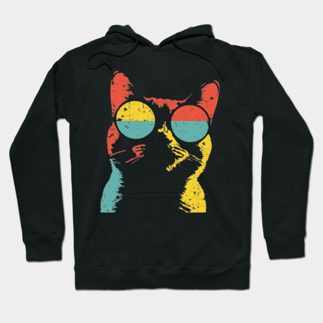 Hippie Cat with Sunglasses – Retro Hipster Feline Design Hoodie by TuncGK