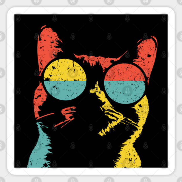 Hippie Cat with Sunglasses – Retro Hipster Feline Design Sticker by TuncGK