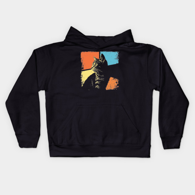Mysterious Retro Cat Silhouette – Vintage Night Feline Art Kids Hoodie by TuncGK