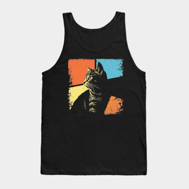 Mysterious Retro Cat Silhouette – Vintage Night Feline Art Tank Top by TuncGK