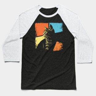 Mysterious Retro Cat Silhouette – Vintage Night Feline Art Baseball T-Shirt