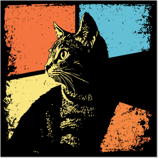Mysterious Retro Cat Silhouette – Vintage Night Feline Art Wall Art by TuncGK