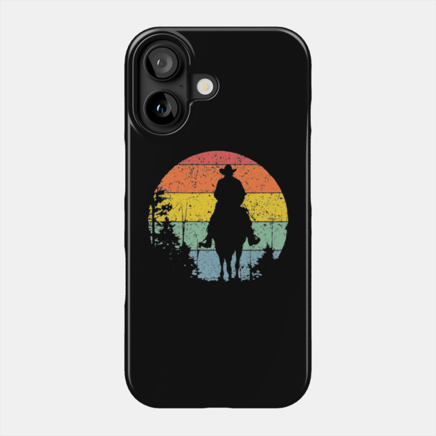 Lone Cowboy Sunset Ride – Retro Western Frontier Art Phone Case by TuncGK