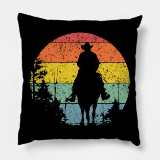 Lone Cowboy Sunset Ride – Retro Western Frontier Art Pillow