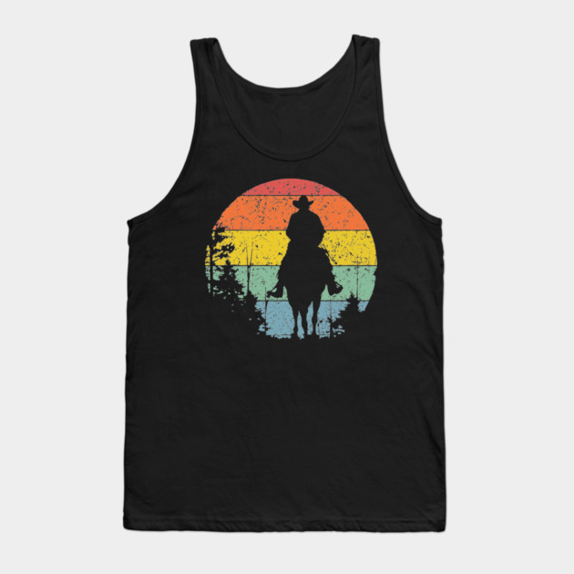 Lone Cowboy Sunset Ride – Retro Western Frontier Art Tank Top by TuncGK
