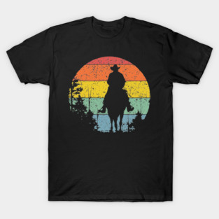 Lone Cowboy Sunset Ride – Retro Western Frontier Art T-Shirt