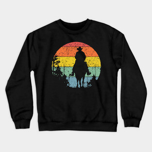 Lone Cowboy Sunset Ride – Retro Western Frontier Art Crewneck Sweatshirt