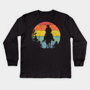 Lone Cowboy Sunset Ride – Retro Western Frontier Art Kids Long Sleeve T-Shirt