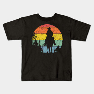 Lone Cowboy Sunset Ride – Retro Western Frontier Art Kids T-Shirt