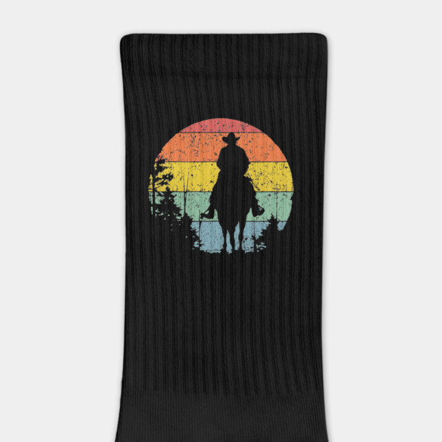 Lone Cowboy Sunset Ride – Retro Western Frontier Art by TuncGK