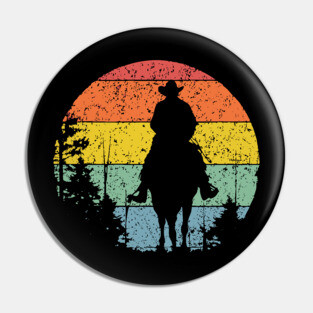 Lone Cowboy Sunset Ride – Retro Western Frontier Art Pin
