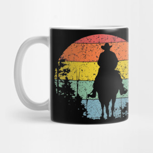 Lone Cowboy Sunset Ride – Retro Western Frontier Art Mug