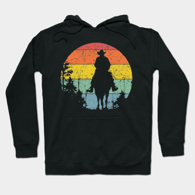 Lone Cowboy Sunset Ride – Retro Western Frontier Art Hoodie by TuncGK