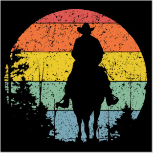 Lone Cowboy Sunset Ride – Retro Western Frontier Art Posters and Art