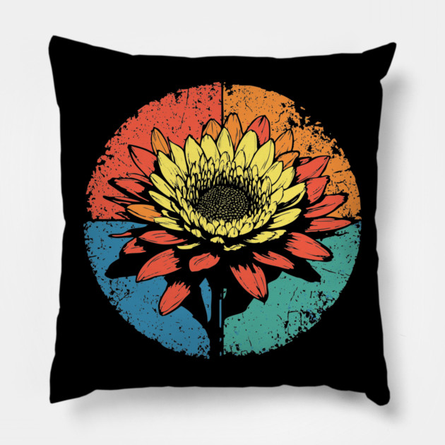 Vintage Chrysanthemum Bloom – Retro Botanical Art Pillow by TuncGK