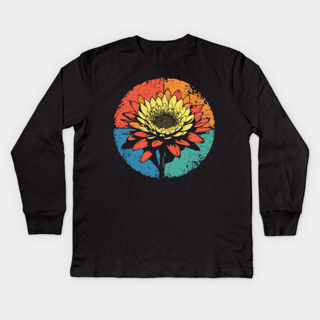 Vintage Chrysanthemum Bloom – Retro Botanical Art Kids Long Sleeve T-Shirt by TuncGK
